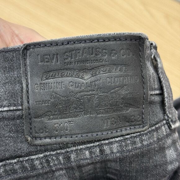 Levis Plaid Jeans Mens 34x30 Black Gray Denim 510 Deathcap Skinny Skater Punk - Picture 3 of 8